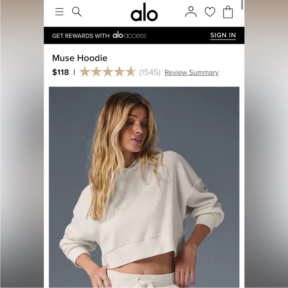 NEW ALO Yoga Women's Ivory Muse Hoodie